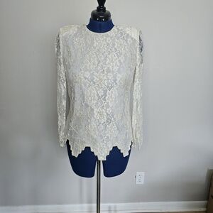 Vintage 80s Laurence Kazar Floral Lace Wedding Blouse - Cream